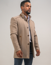 MANTEAU EN LAINE CRÈME ET CAMEL