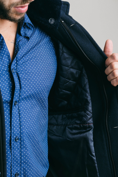 MANTEAU EN LAINE AVEC FOURRURE BLEU