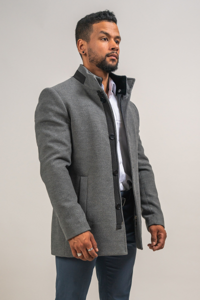 MANTEAU EN LAINE AVEC FOURRURE GRIS