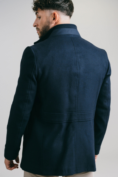 MANTEAU EN LAINE AVEC FOURRURE BLEU