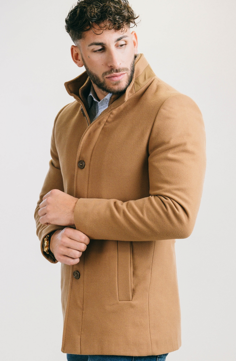 MANTEAU EN LAINE AVEC FOURRURE CAMEL