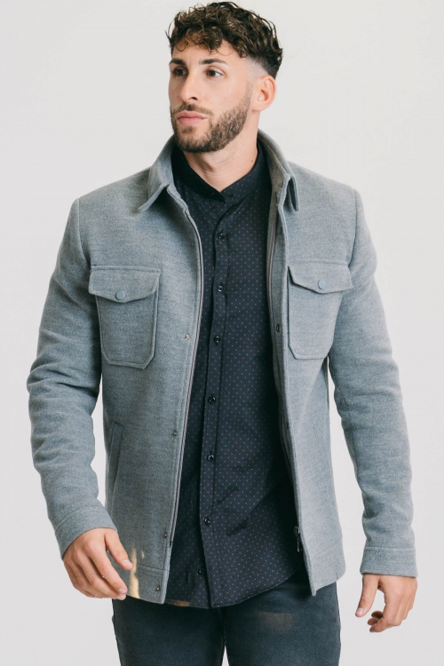 MANTEAU EN LAINE QUATRE POCHES GRIS