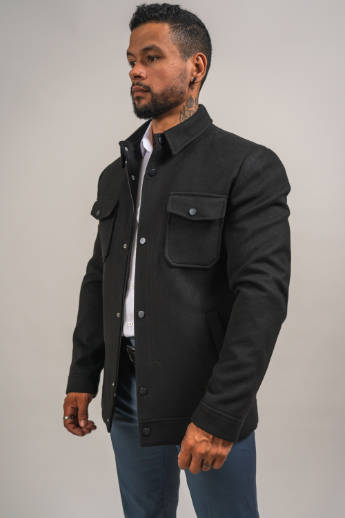 MANTEAU EN LAINE QUATRE POCHES NOIR