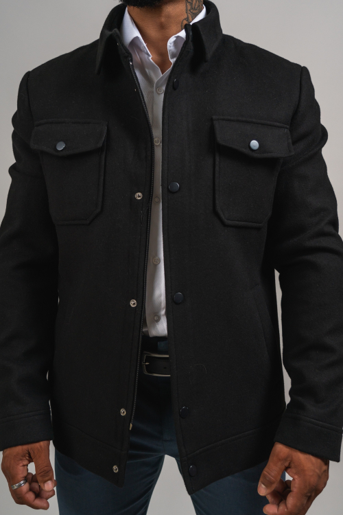 MANTEAU EN LAINE QUATRE POCHES NOIR