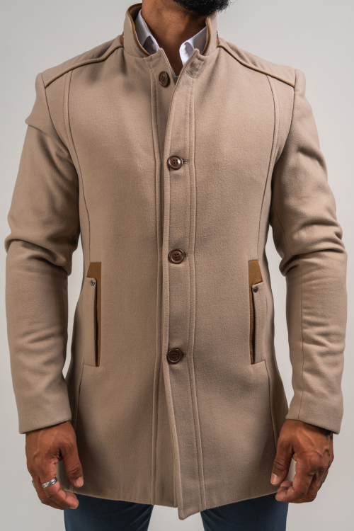 MANTEAU EN LAINE CRÈME ET CAMEL