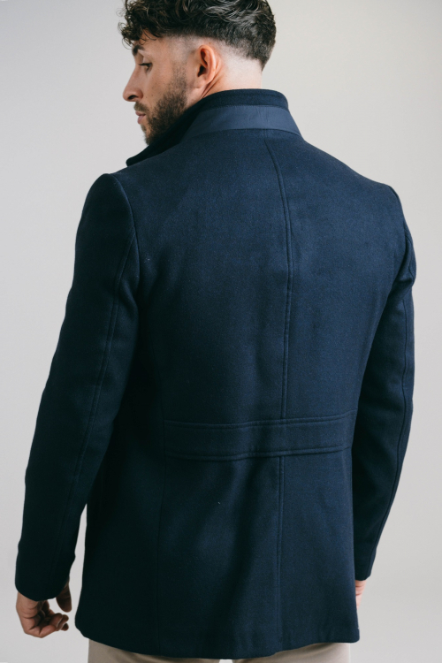 MANTEAU EN LAINE AVEC FOURRURE BLEU