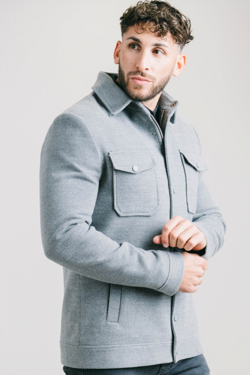 MANTEAU EN LAINE QUATRE POCHES GRIS