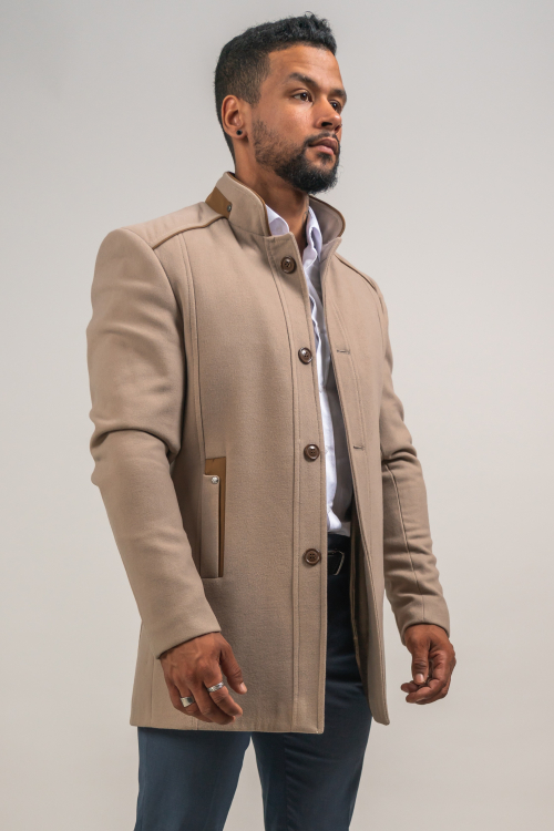 MANTEAU EN LAINE CRÈME ET CAMEL