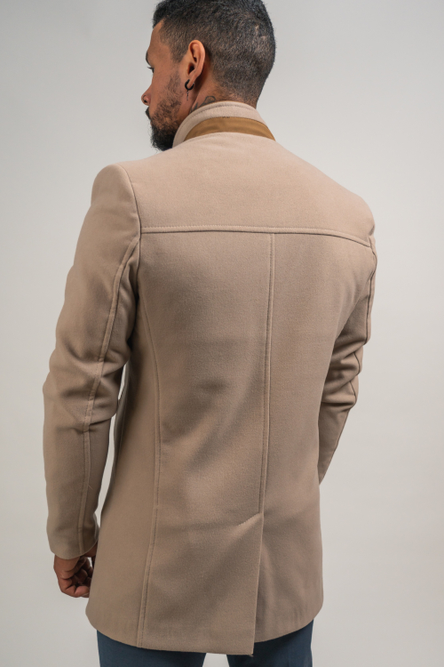 MANTEAU EN LAINE CRÈME ET CAMEL