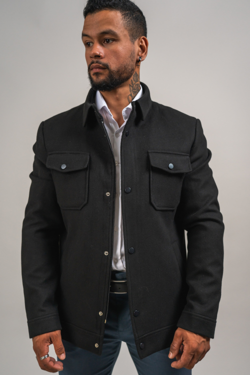 MANTEAU EN LAINE QUATRE POCHES NOIR