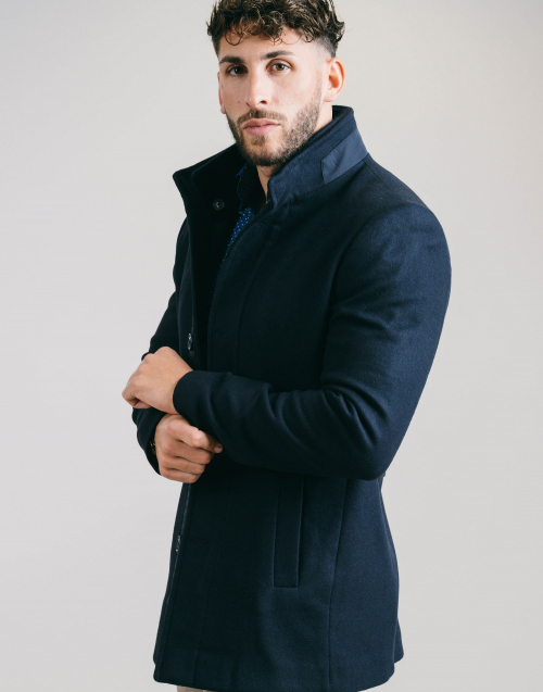 MANTEAU EN LAINE AVEC FOURRURE BLEU