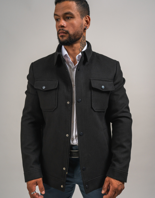 MANTEAU EN LAINE QUATRE POCHES NOIR